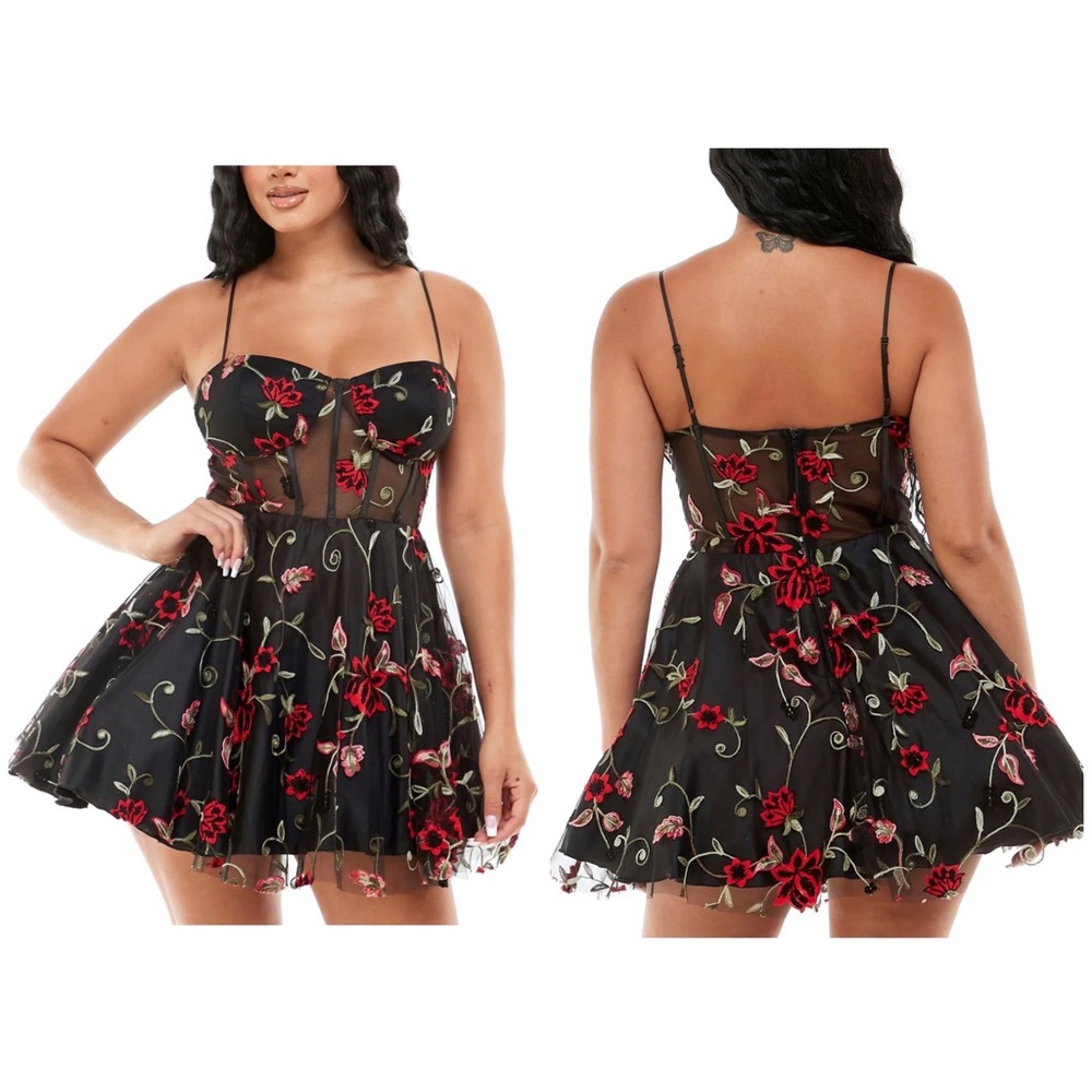 B DARLIN Womens Black Mesh Boning Lined Spaghetti Strap Mini Dress Junior Sz 7/8